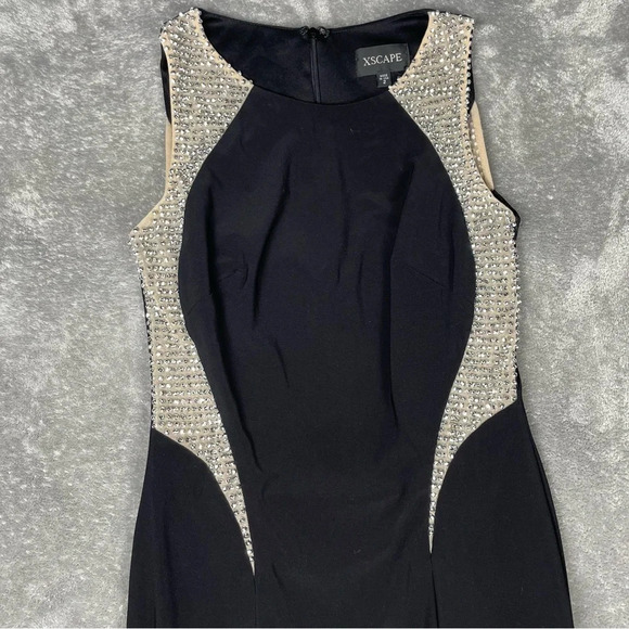 Xscape Dress Womens 2 Black Illusion Beaded Mesh Formal Classy Party Sleek Mini - Picture 11 of 12